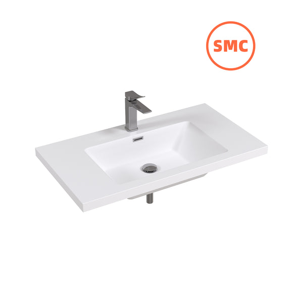 36" Rectangular Integrated SMC Bathroom Sink with Faucet & Drain Kit (Fits eclife Modern-36 & Waterfall-36 Bases)