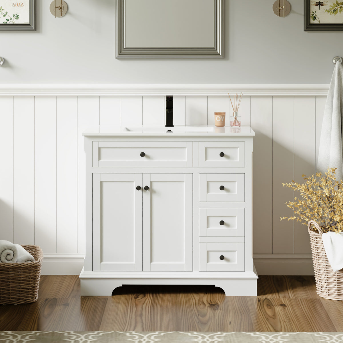 Retro 36" Freestanding Single Vanity Cabinets with Arch Feet