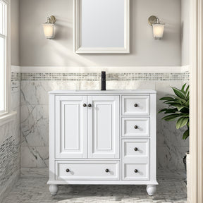 eclife 36" Vintage Bathroom Vanity Cabinet with Undermount Ceramic Sink Combo