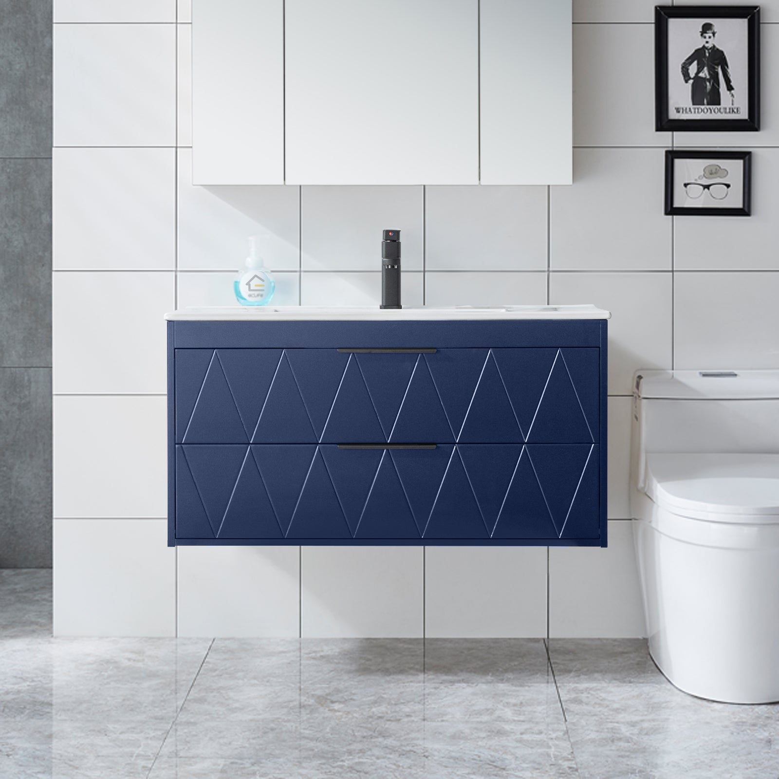 Linear 36" Wall Mounted Bathroom Vanity Combo with Single Undermount Sink