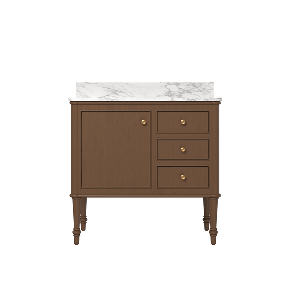 Verve 36" Freestanding Single Vanity – Bath Cabinet with Solid Wood, Artificial Stone Top (1 Door, 3 Drawers, Assembled)