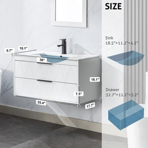 Eclife 36" Morden Bathroom Vanity Cabinet with Sink Combo, Wall Mounted Floating Cabinet