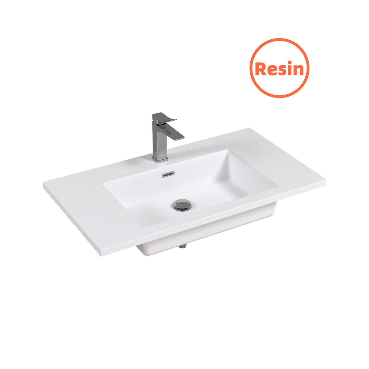 36" Rectangular Integrated Resin Bathroom Sink with Faucet & Drain Kit (Fits eclife Modern-36 & Waterfall-36 Bases)