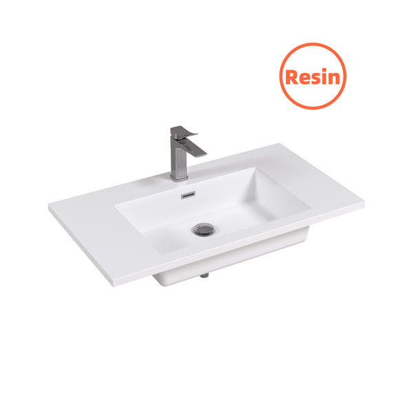 36" Rectangular Integrated Resin Bathroom Sink with Faucet & Drain Kit (Fits eclife Modern-36 & Waterfall-36 Bases)