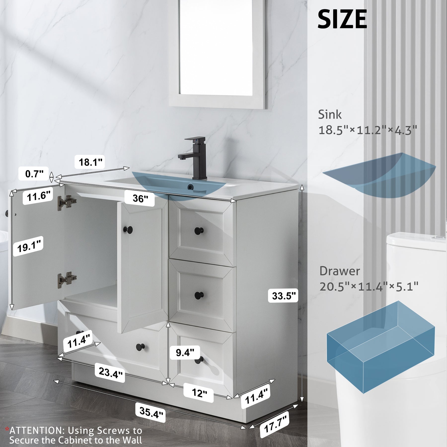 eclife 36" Bathroom Vanity Combo Set with Kitchen Base Design, Shaker Style
