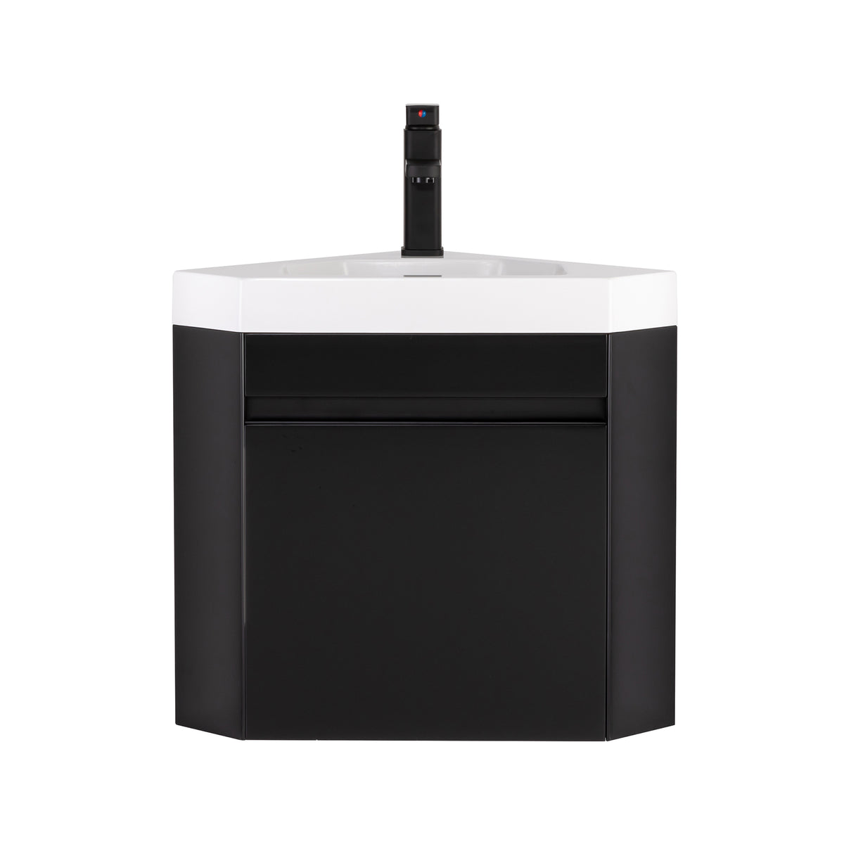 Corner Bathroom Sink Vanity - Wall Mounted Ceramic Basin With Slate Countertop, Black