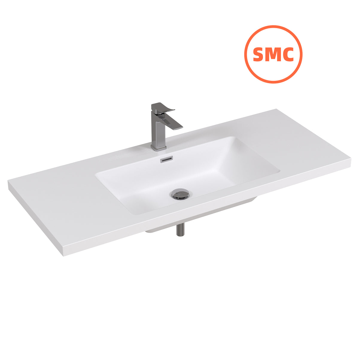 48" Rectangular Integrated SMC Bathroom Sink with Faucet & Drain Kit (Fits eclife Modern-48 & Waterfall-48 Bases)