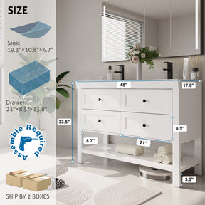 Modern 48" Freestanding Bathroom Vanity Combo with Double Undermount Sinks