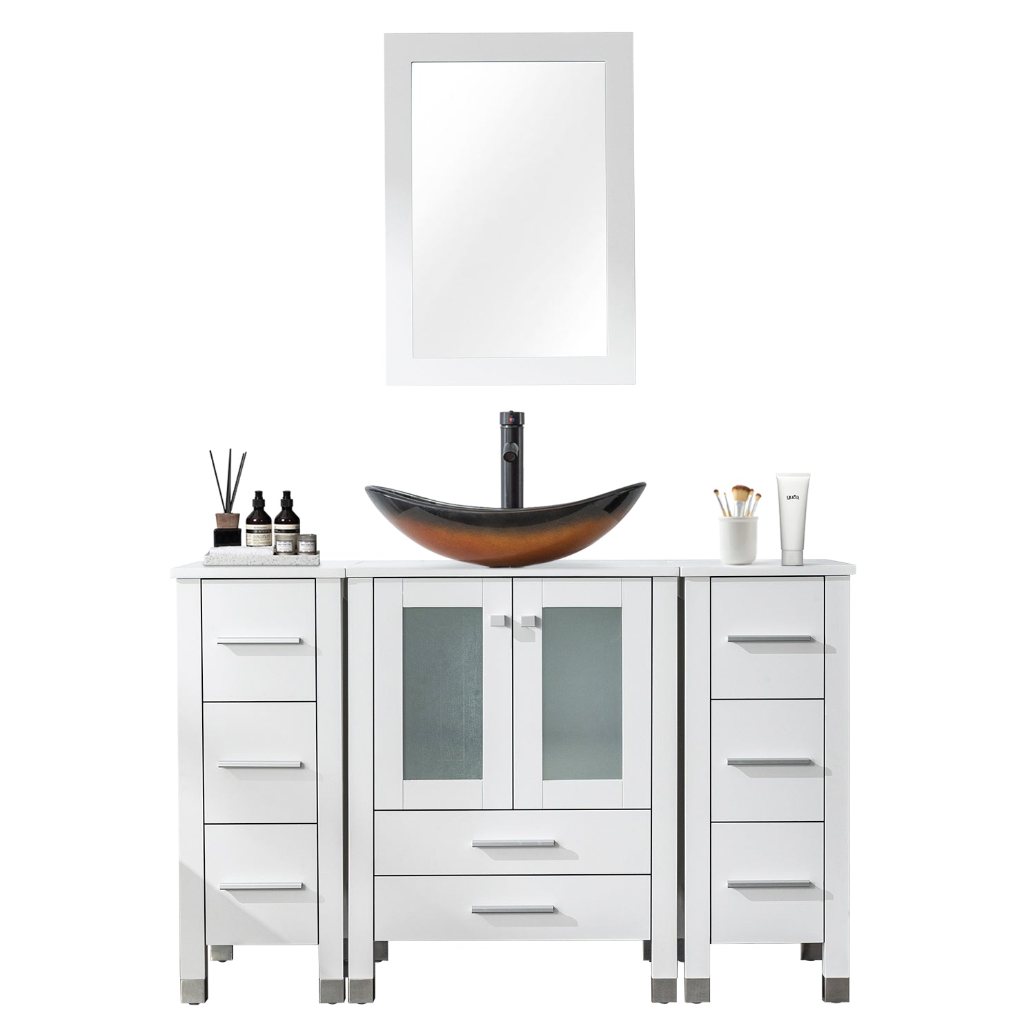 Eclife 48" Bathroom Vanity Sink Combo, Solid Wood Construction and Painted Frame - White