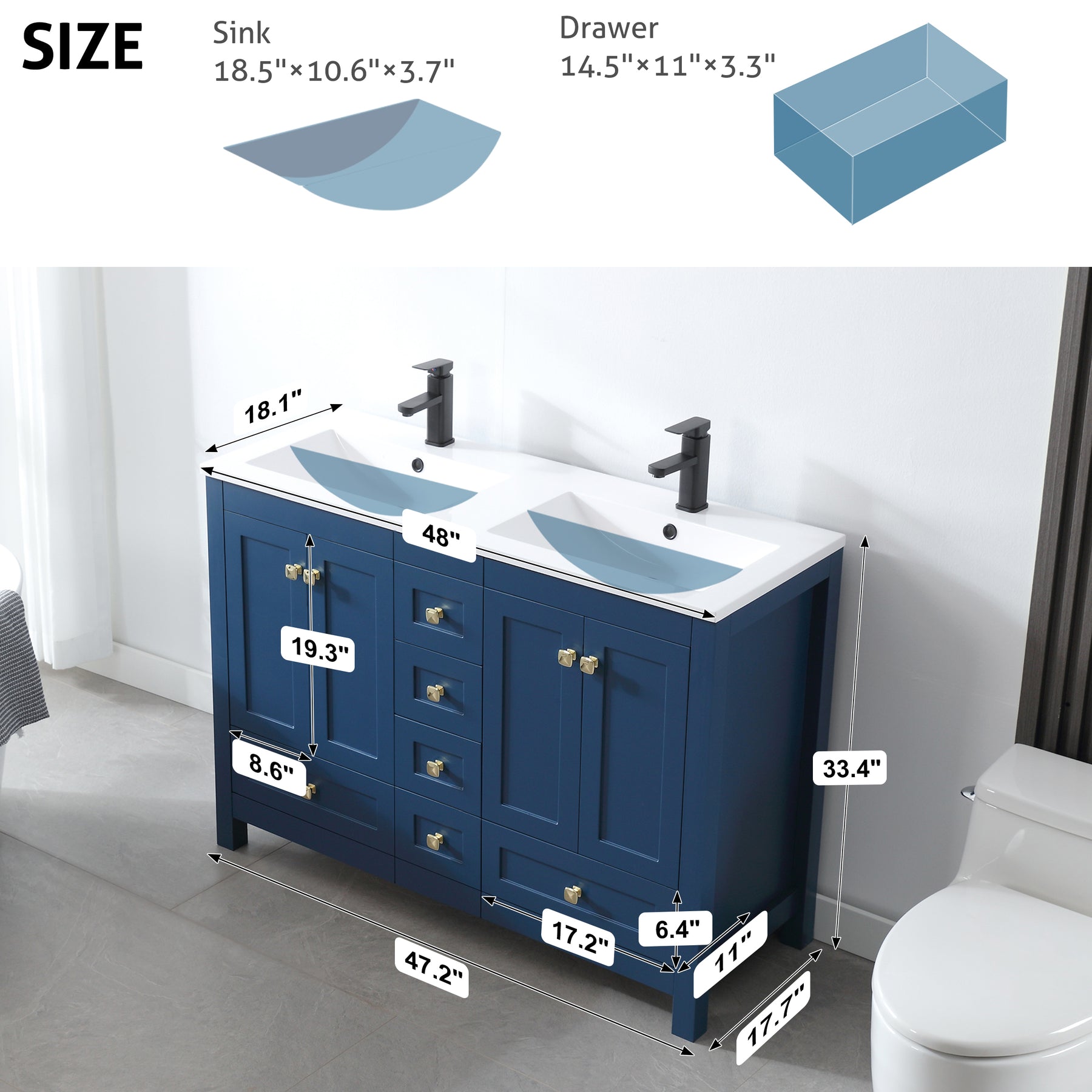eclife 48" Bathroom Double sinks Vanities Cabinet with Sink Combo Set