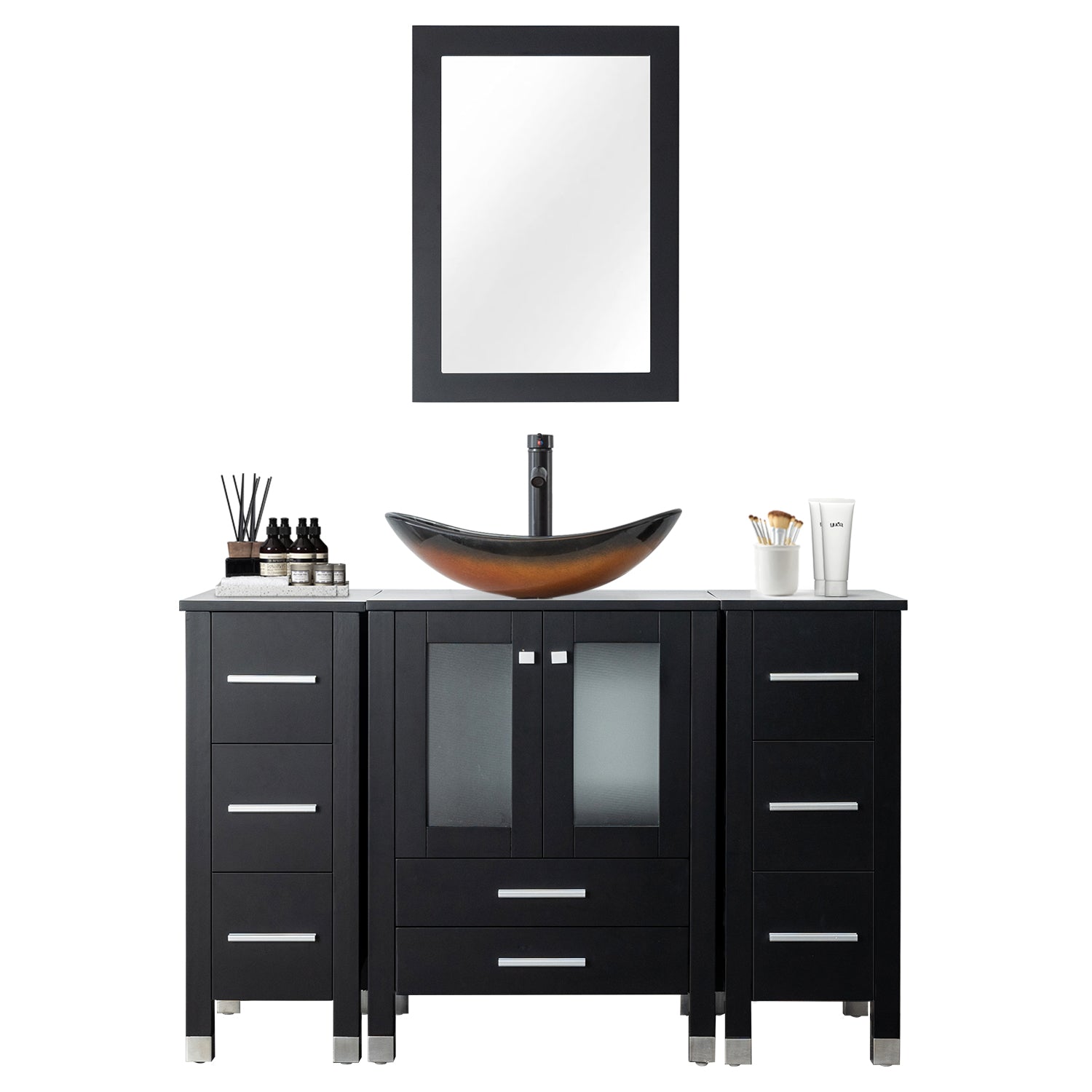 Eclife 48" Morden Bathroom Vanity Combo W/Side Cabinet, Solid Wood Construction and Painted Frame - Black