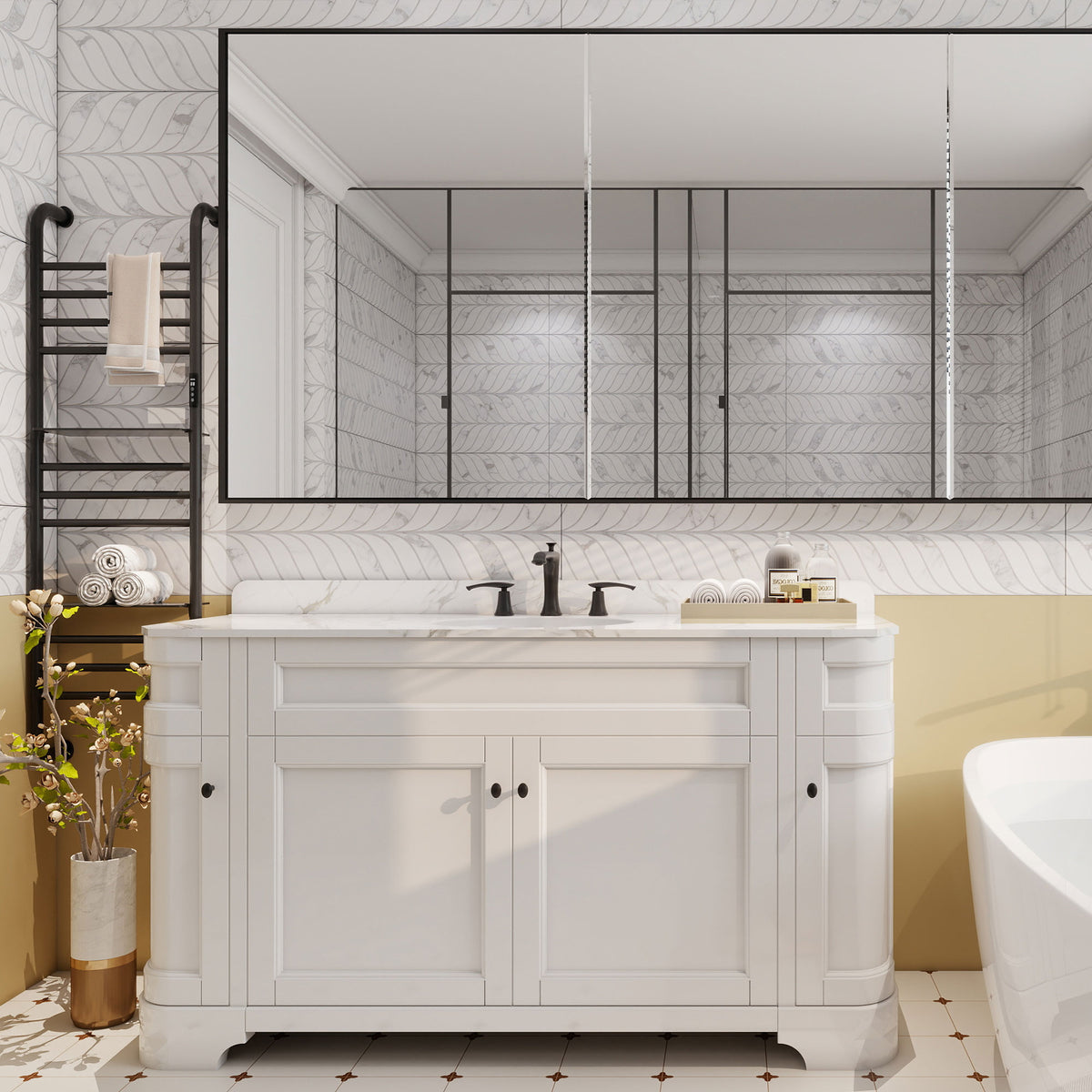Opuluxe 48" Freestanding Single Vanity Cabinets with Curved Design