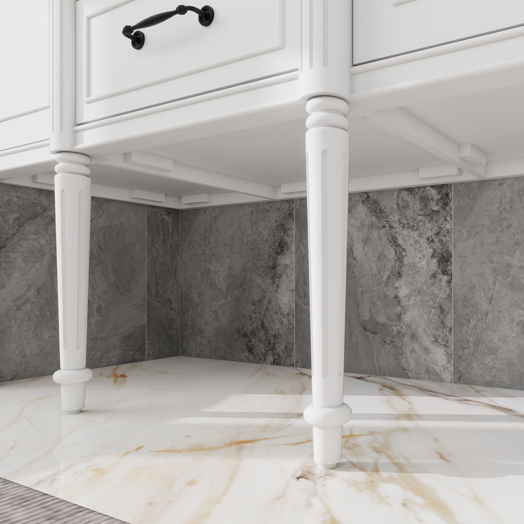 Modish 48" Wall Mounted Single Vanity Cabinets with Solid Wood Legs