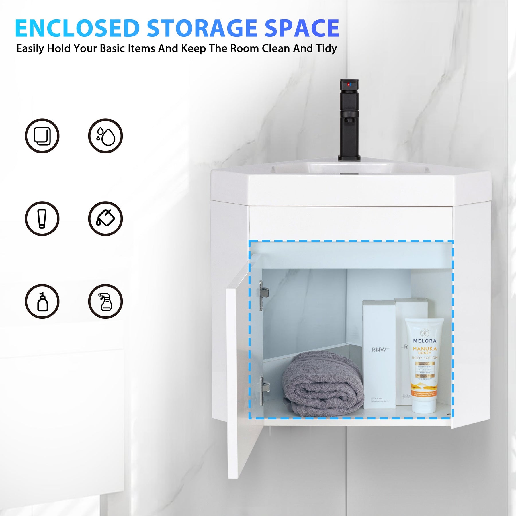 Corner 22’’ Wall Mounted Single Vanity Cabinet with Small Space Decor 浴室吊柜