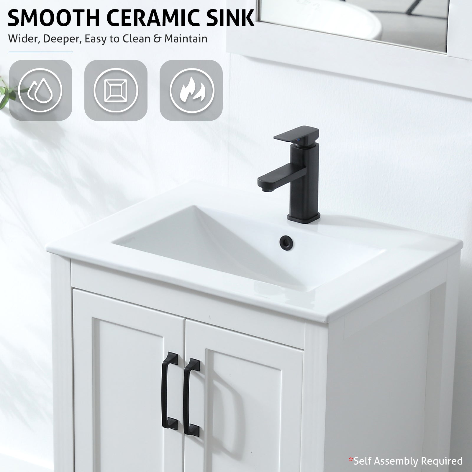 eclife 24" Bathroom Vanities Cabinet with Sink Combo Set, W/Mirror