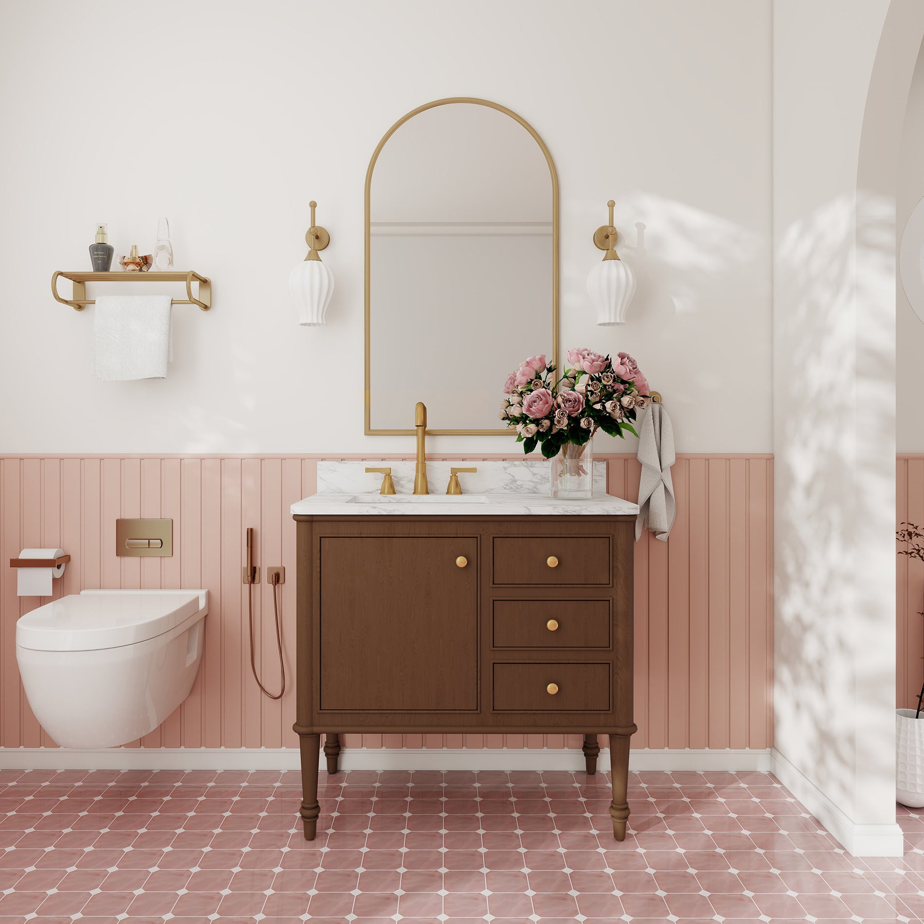 Verve 36" Freestanding Single Vanity – Bath Cabinet with Solid Wood, Artificial Stone Top (1 Door, 3 Drawers, Assembled)