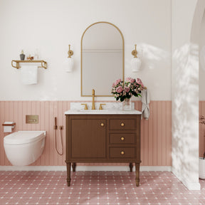 Verve 36" Freestanding Single Vanity – Bath Cabinet with Solid Wood, Artificial Stone Top (1 Door, 3 Drawers, Assembled)