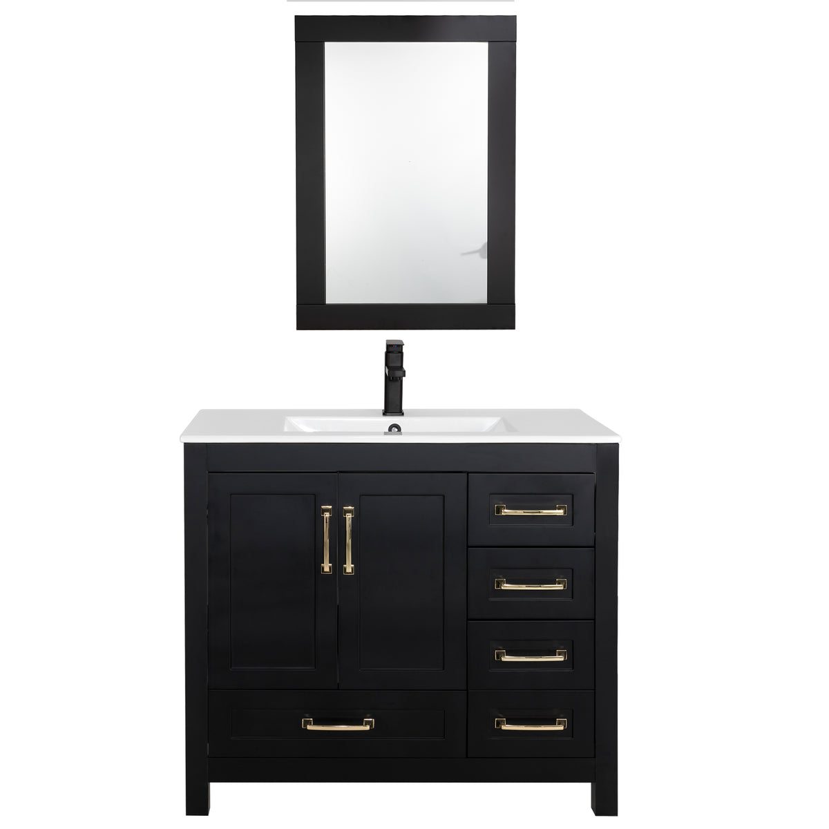 Eclife 36" Bathroom Vanities Cabinet with Sink Combo Set,Matte Black Faucet,Undermount Ceramic Sink with Thickened Wood,