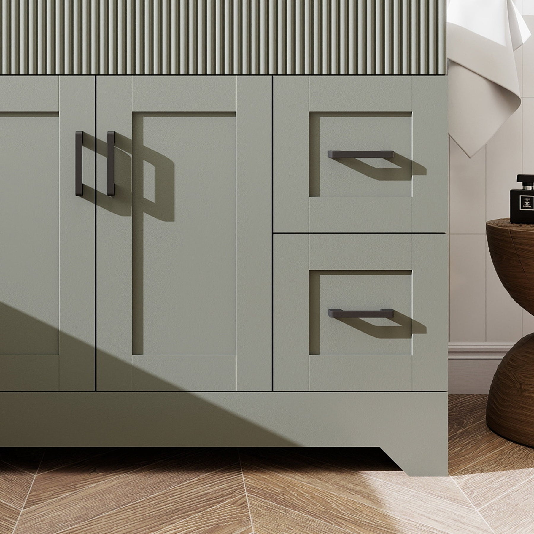 Waterfall 36’’ RTA Freestanding Vanity Cabinet Base with Vertical Striped Decor (Countertop & Sink Not Included) 浴室柜