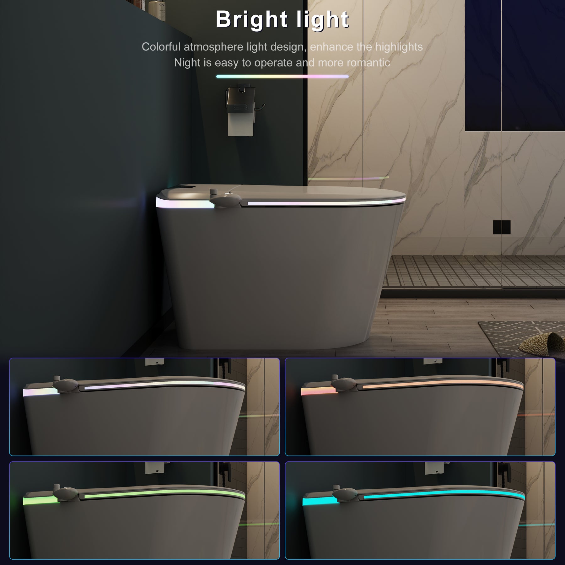 Smart Bidet Toilets Tankless, Self-cleaning, Aroma Diffuser, Nightlight, Auto Flush Heated Seat, Remote Control（007）