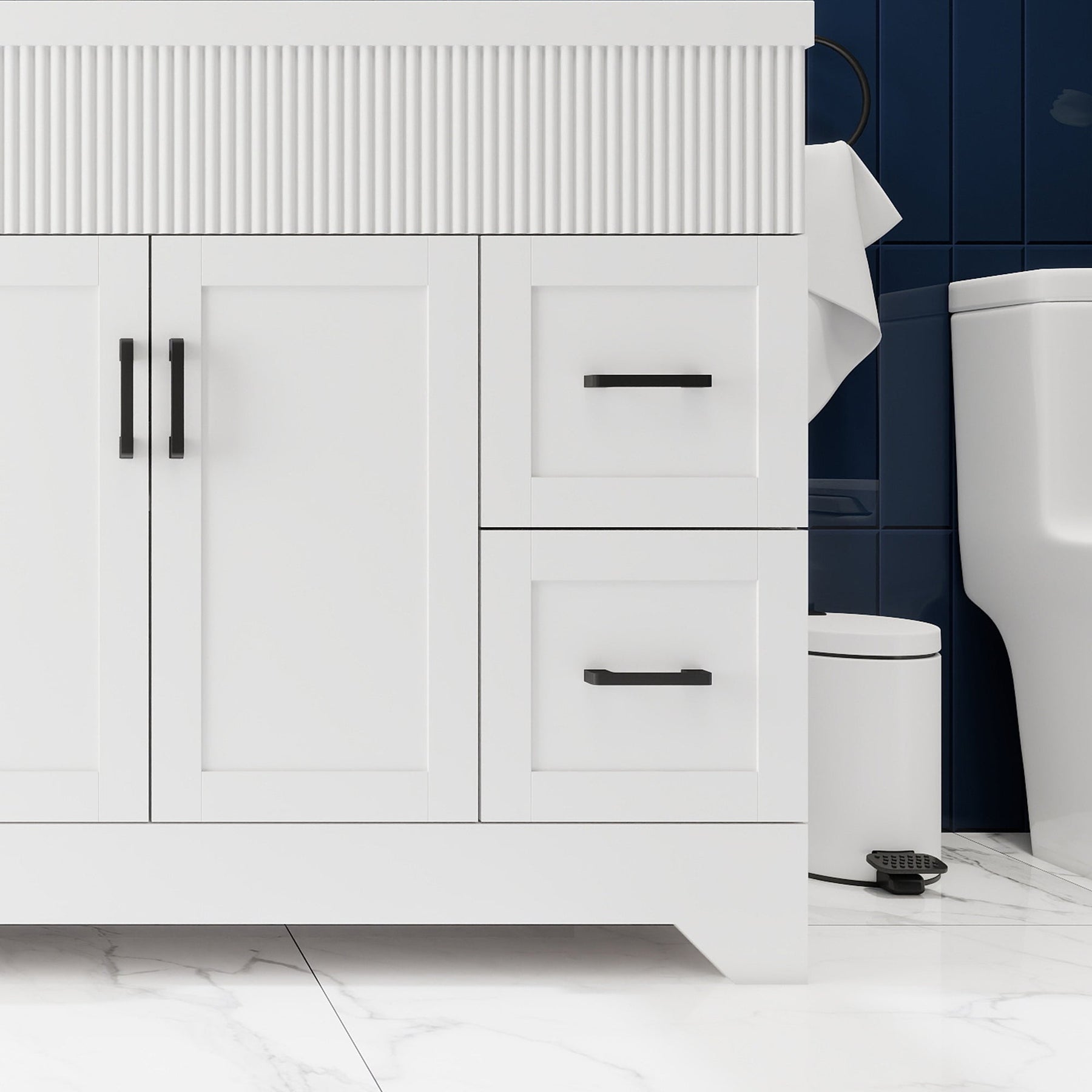 Waterfall 48’’ RTA Freestanding Vanity Cabinet Base with Vertical Striped Decor (Countertop & Sink Not Included) 浴室柜