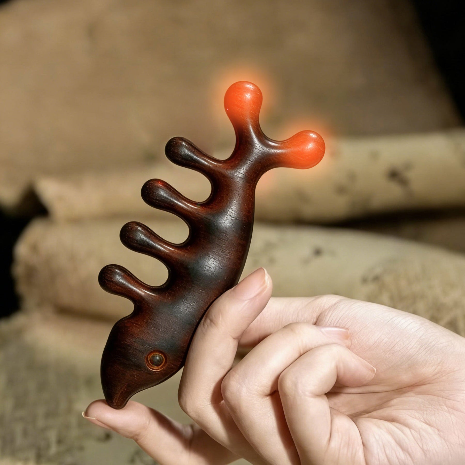 Pre-Order Exclusive | Handmade Red Sandalwood Dolphin Massage Comb | Limited Scarcity Natural Wood Comb for Scalp & Body