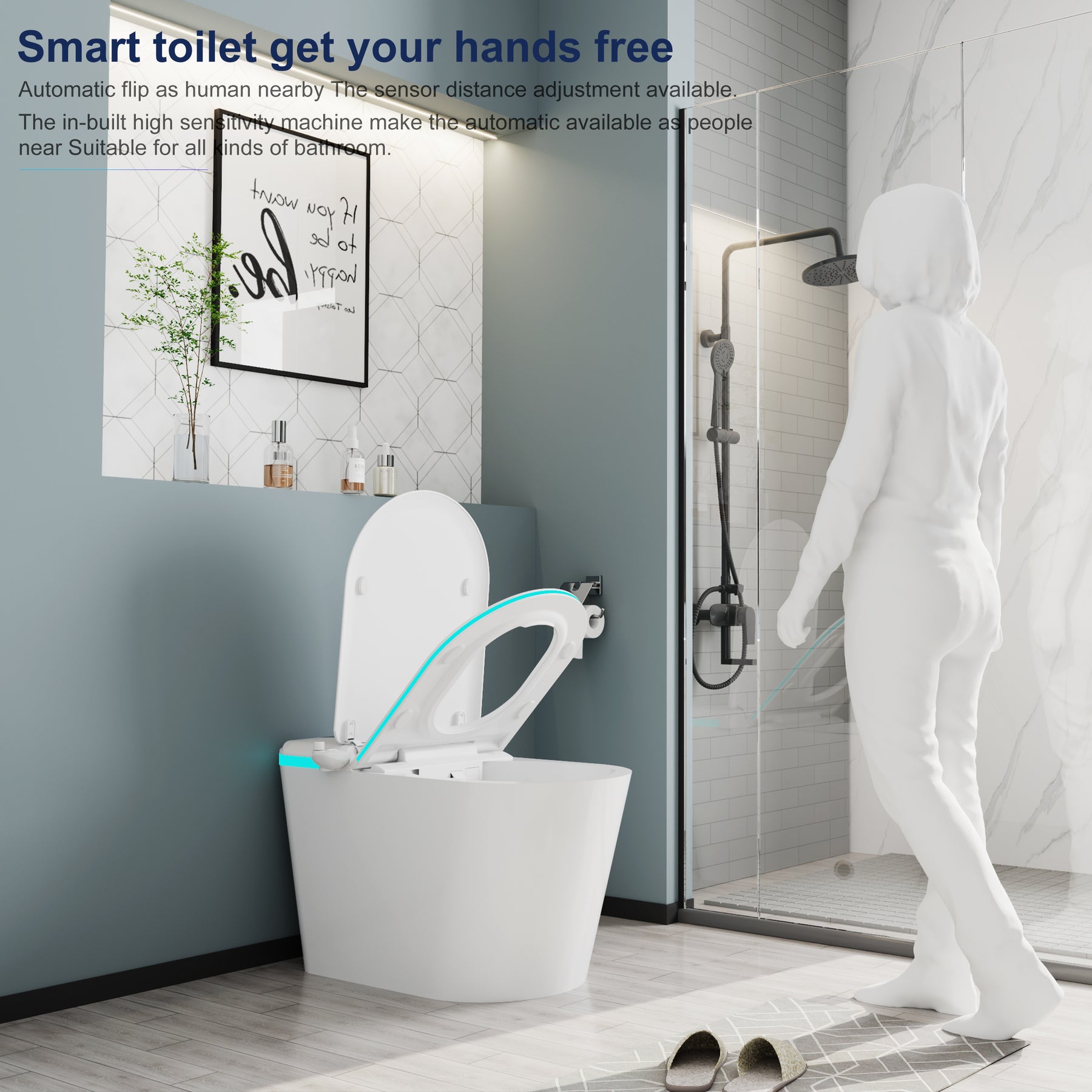 Smart Bidet Toilets Tankless, Self-cleaning, Aroma Diffuser, Nightlight, Auto Flush Heated Seat, Remote Control（007）