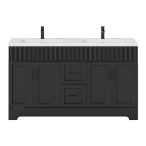 Waterfall  60" Freestanding Double Vanity Cabinets with Decoration Lines