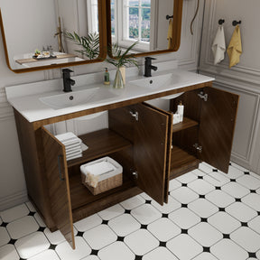 Zoom 60" Freestanding Double Vanity Cabinets with Chevron Pattern