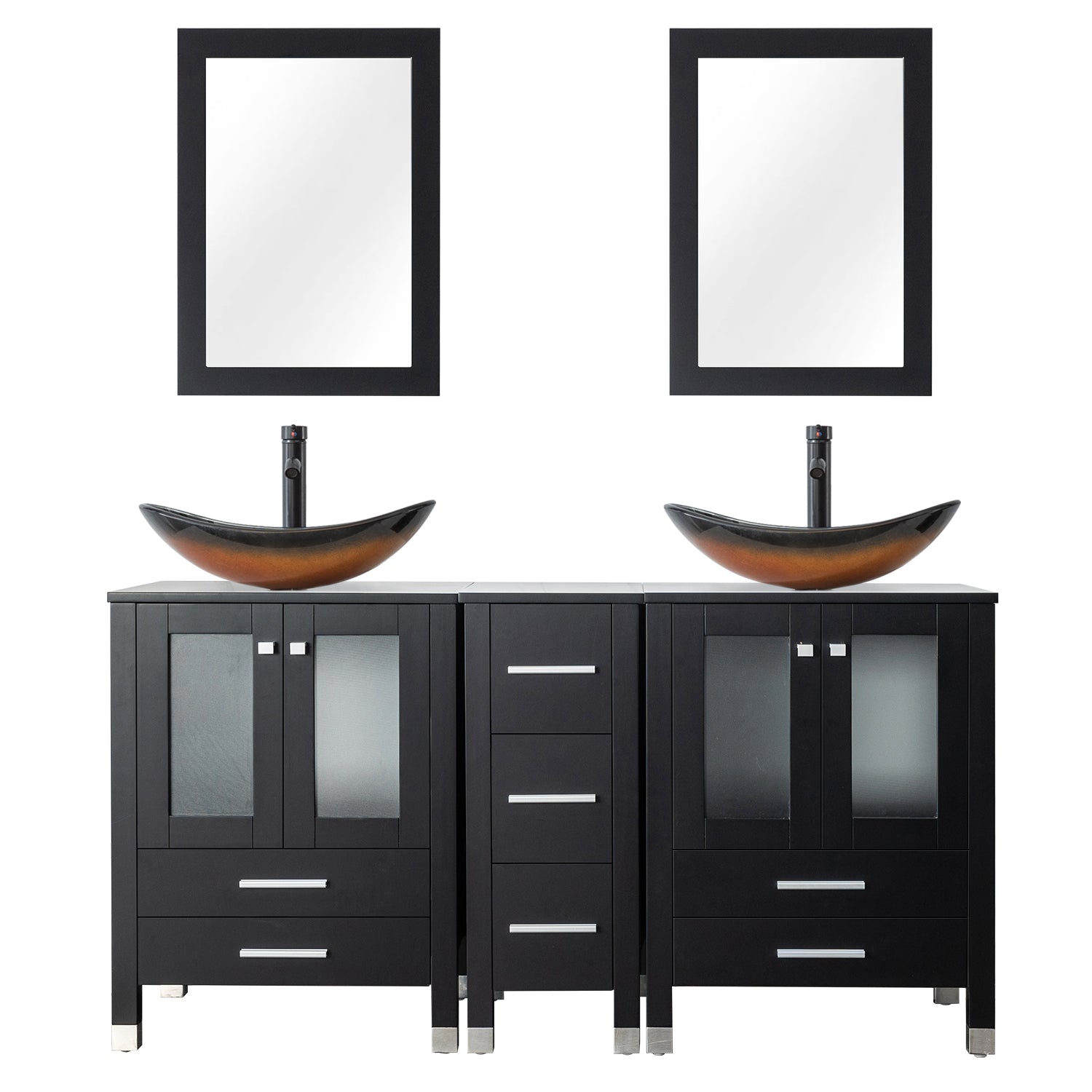 Eclife 60" Double Bathroom Vanity Sink Combos, Solid Wood Construction and Painted Frame - Black