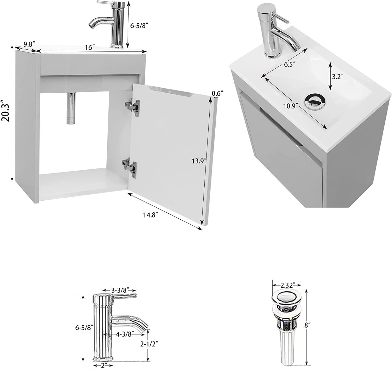 Rec 16’’ Wall Mounted Single Vanity Cabinet with Small Space Decor 浴室吊柜