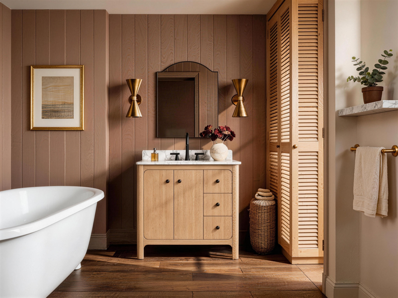 Warm Wood Panel Bathroom