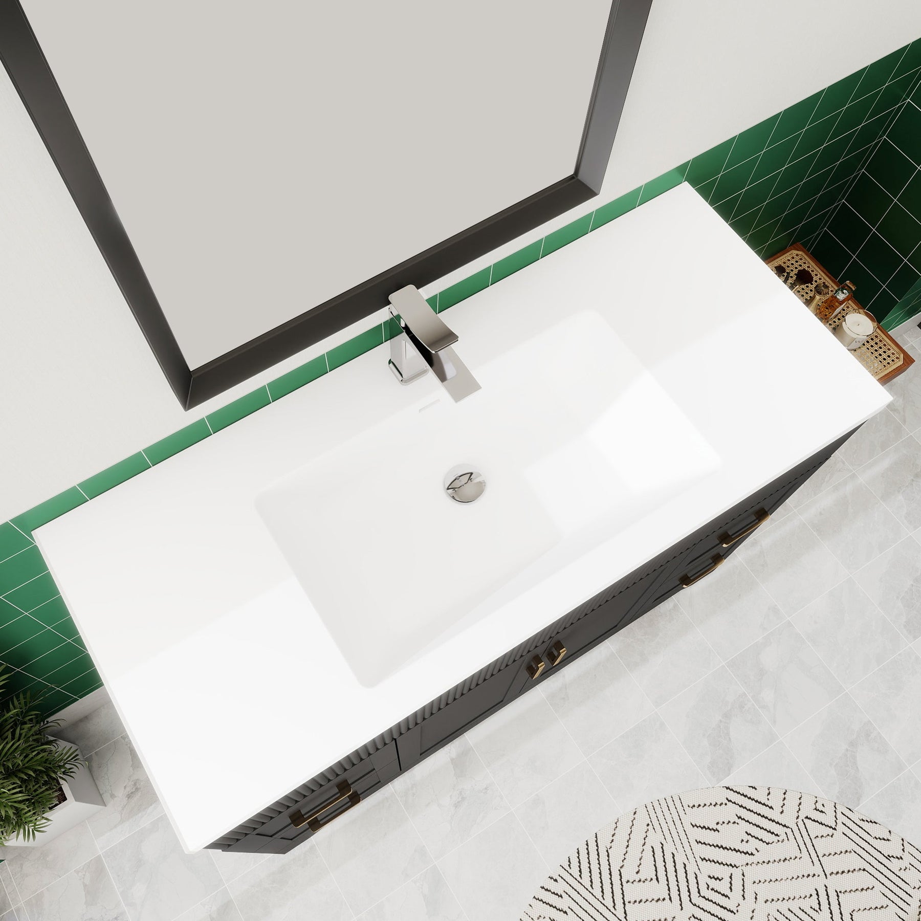 Waterfall 48’’ RTA Freestanding Vanity Cabinet Base with Vertical Striped Decor (Countertop & Sink Not Included) 浴室柜