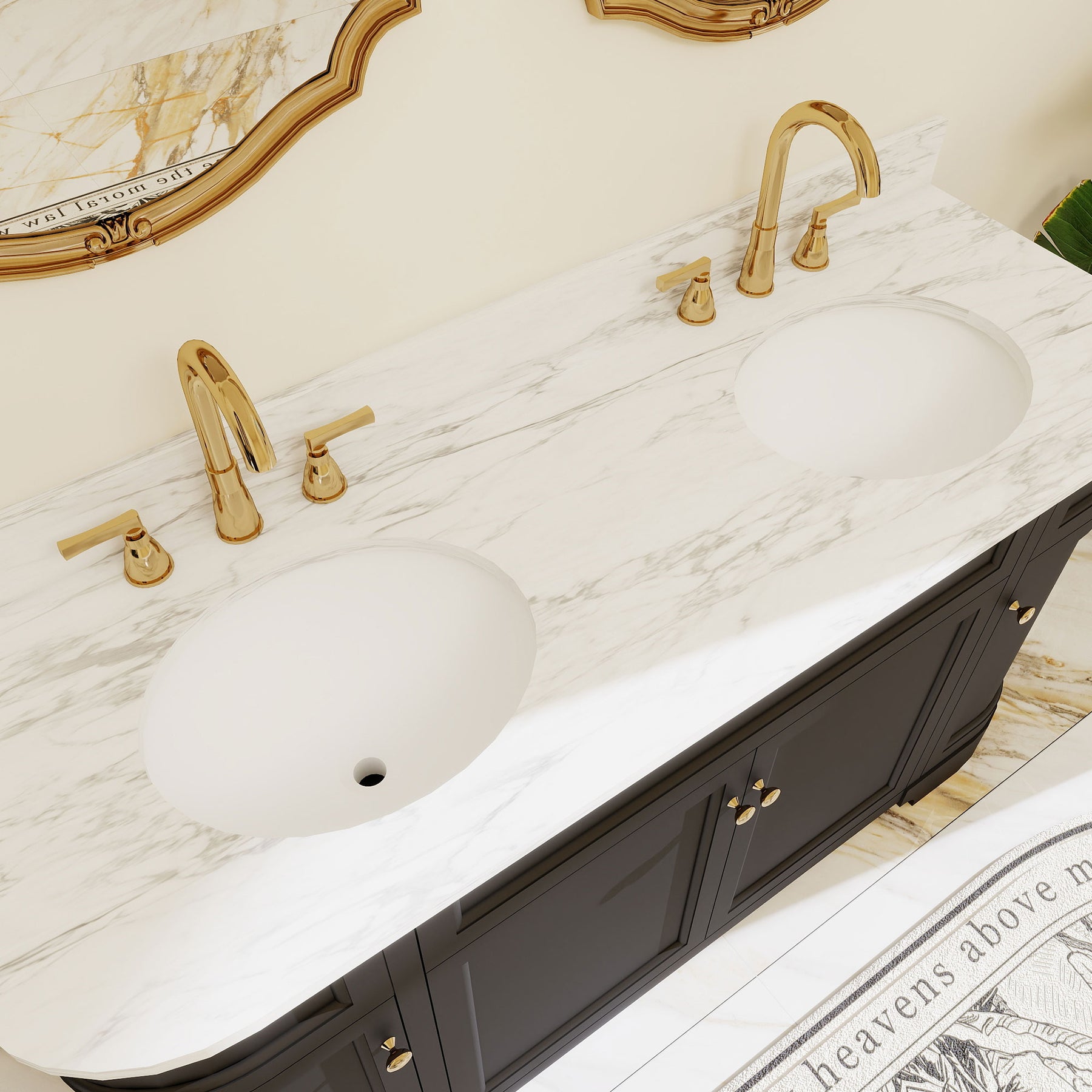 Opuluxe 60" Freestanding Double Vanity Cabinets with Curved Design