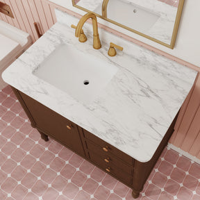 Verve 36" Freestanding Single Vanity – Bath Cabinet with Solid Wood, Artificial Stone Top (1 Door, 3 Drawers, Assembled)