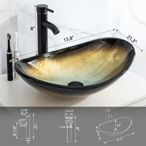 Eclife 21.5" Bathroom Vessel Sink Modern Artistic Tempered Glass Basin Countertop Bowl Sink