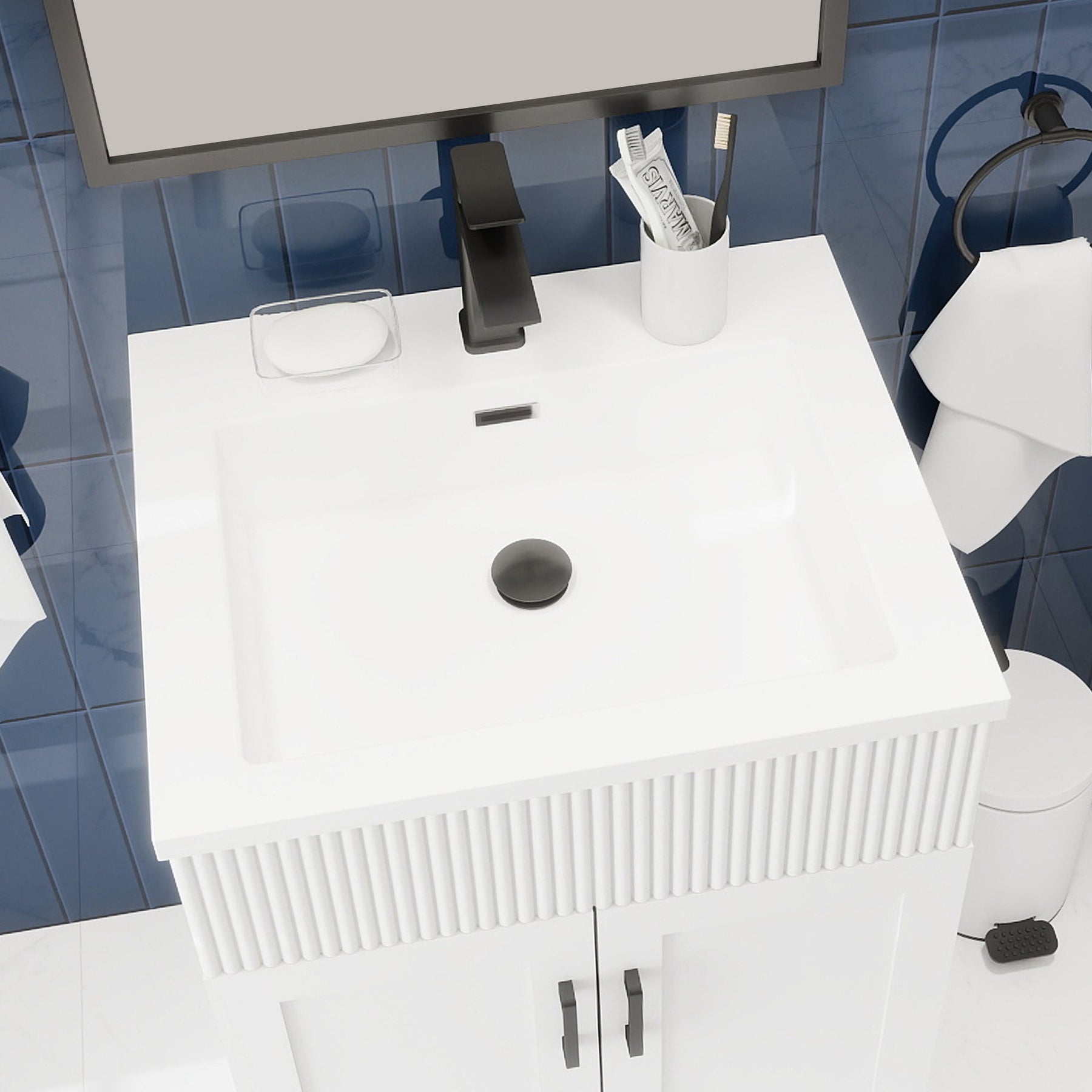 Waterfall 24’’ RTA Freestanding Vanity Cabinet Base with Vertical Striped Decor (Countertop & Sink Not Included) 浴室柜