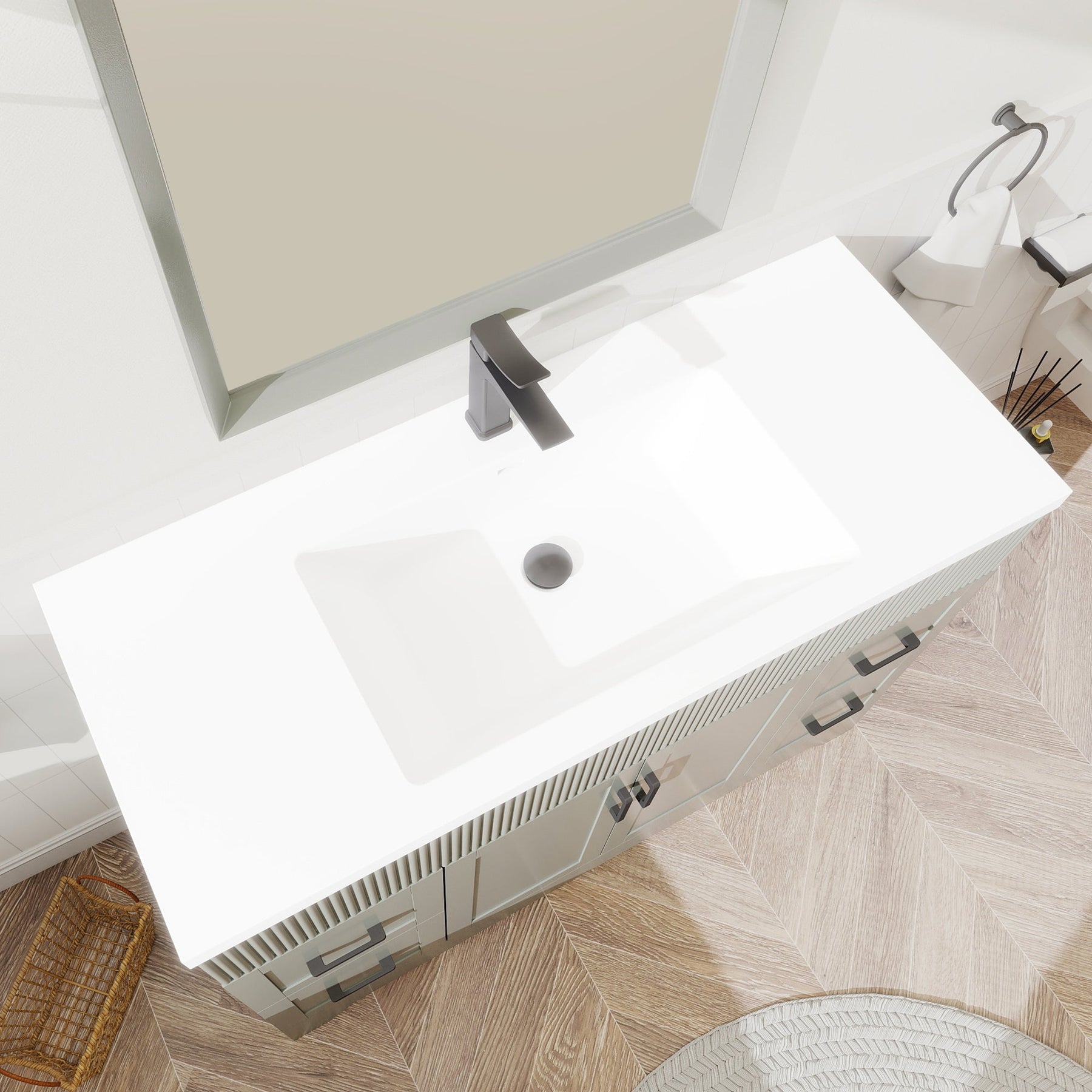 Waterfall 48’’ RTA Freestanding Vanity Cabinet Base with Vertical Striped Decor (Countertop & Sink Not Included) 浴室柜