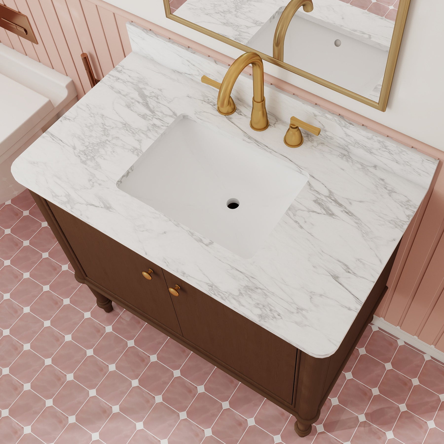 Verve 36" Freestanding Single Vanity – Bath Cabinet with Solid Wood, Artificial Stone Top (2 Doors, Assembled)