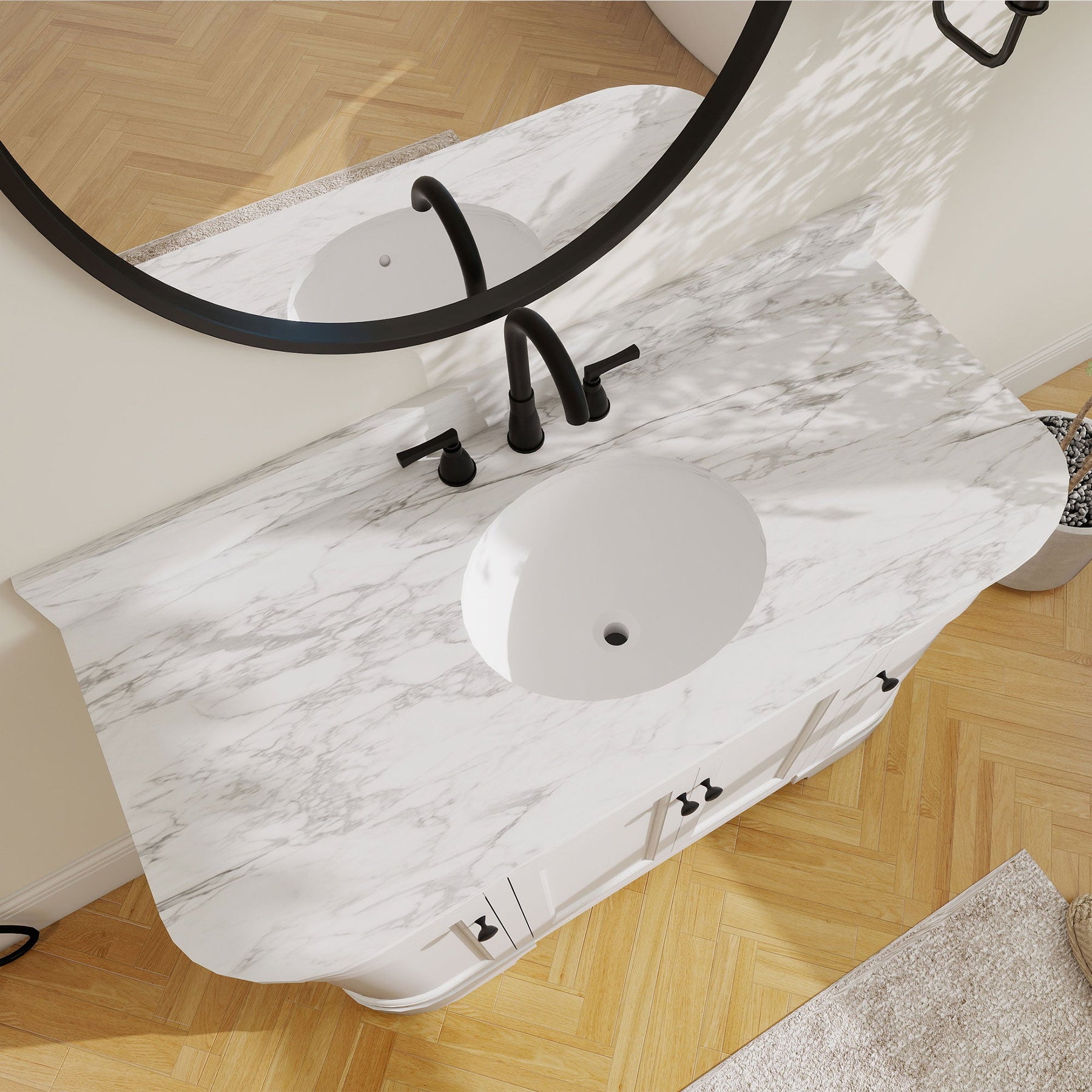 Opuluxe 48’’ Freestanding Single Vanity Cabinets with Curved Design 浴室柜