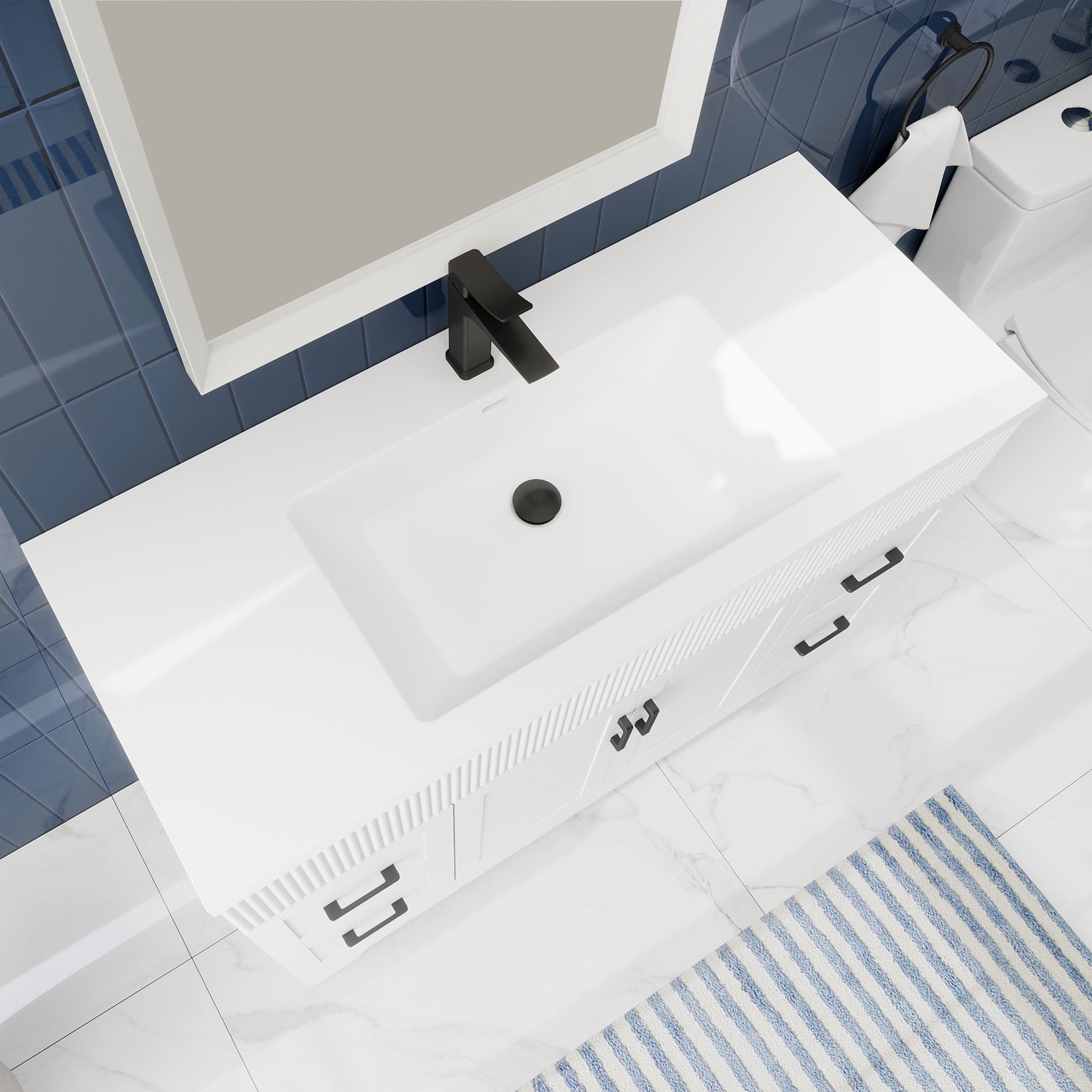 Waterfall 48’’ RTA Freestanding Vanity Cabinet Base with Vertical Striped Decor (Countertop & Sink Not Included) 浴室柜