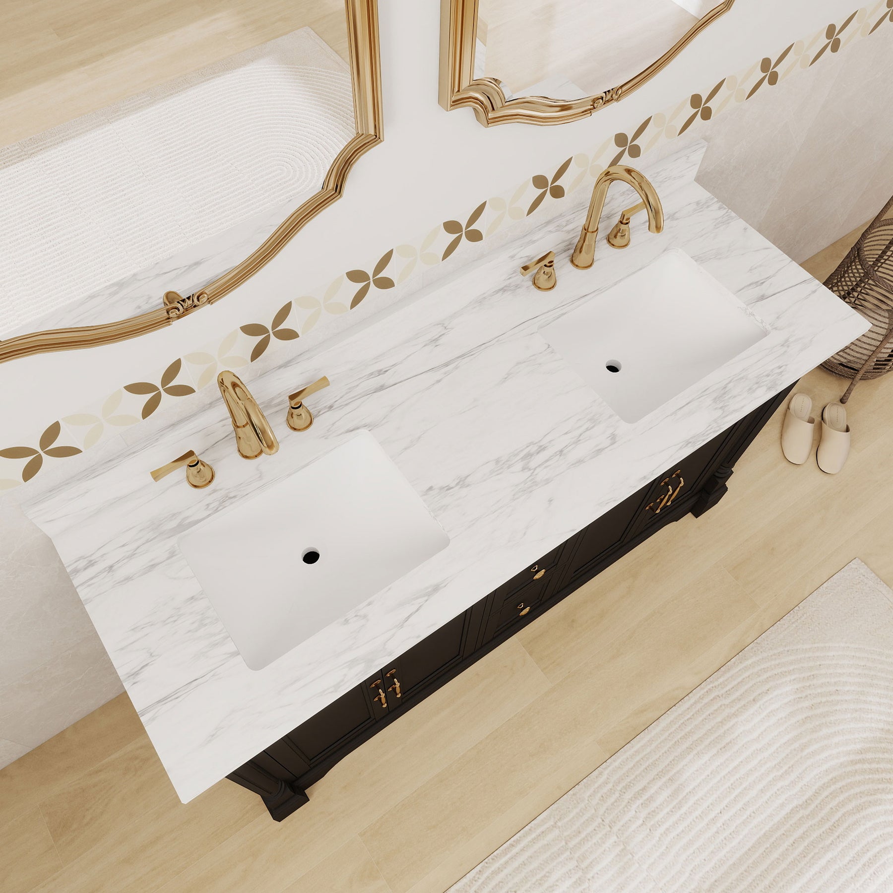 Acro 60" Freestanding Double Vanity Cabinets with Arch Feet