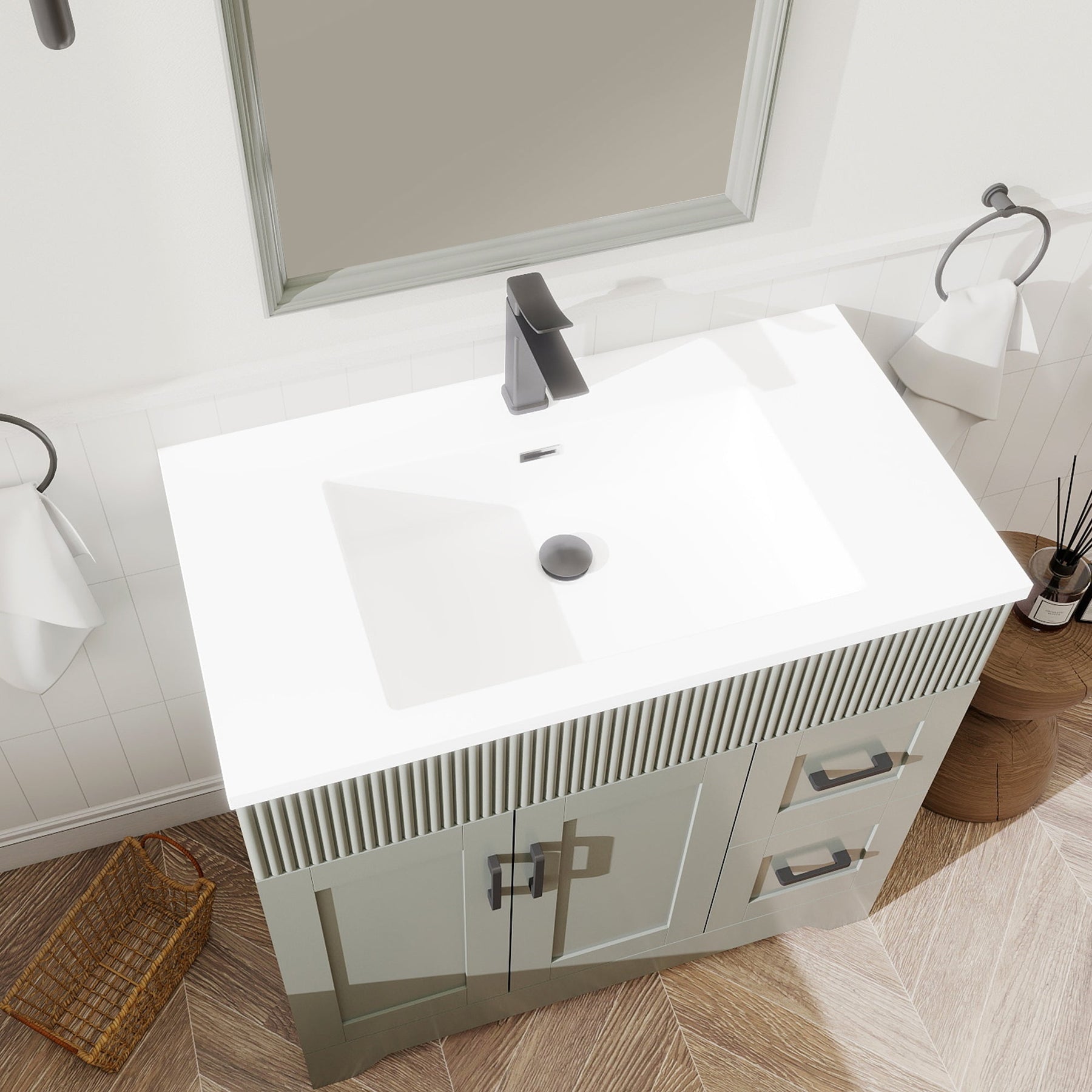 Waterfall 36’’ RTA Freestanding Vanity Cabinet Base with Vertical Striped Decor (Countertop & Sink Not Included) 浴室柜