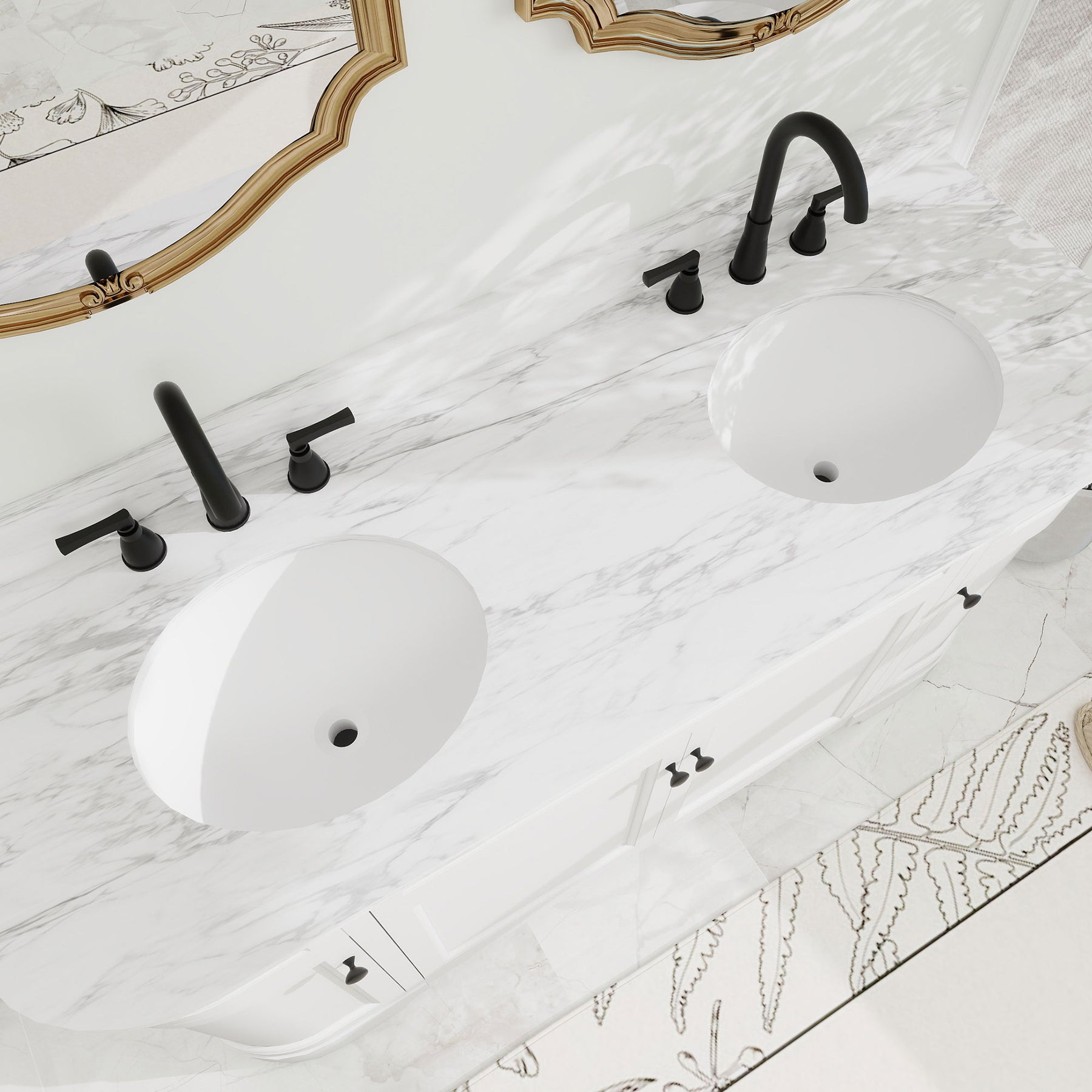 Opuluxe 60" Freestanding Double Vanity Cabinets with Curved Design
