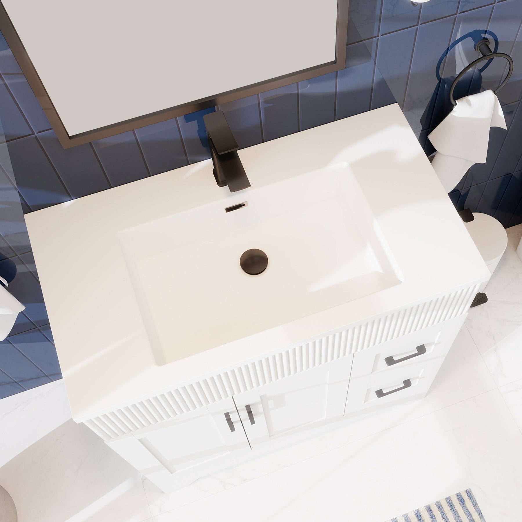 Waterfall 36’’ RTA Freestanding Vanity Cabinet Base with Vertical Striped Decor (Countertop & Sink Not Included) 浴室柜