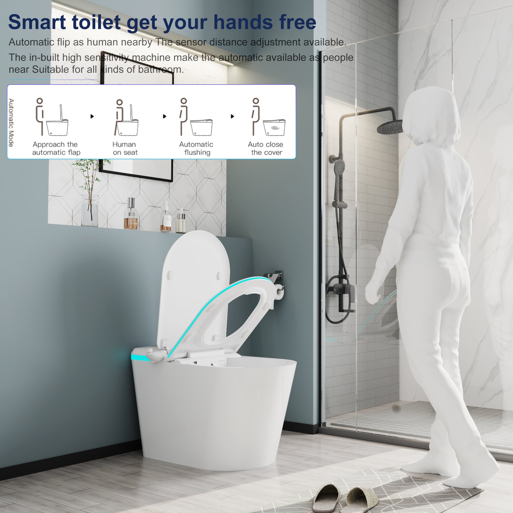 Smart Bidet Toilets Tankless, Self-cleaning, Aroma Diffuser, Nightlight, Auto Flush Heated Seat, Remote Control（007）