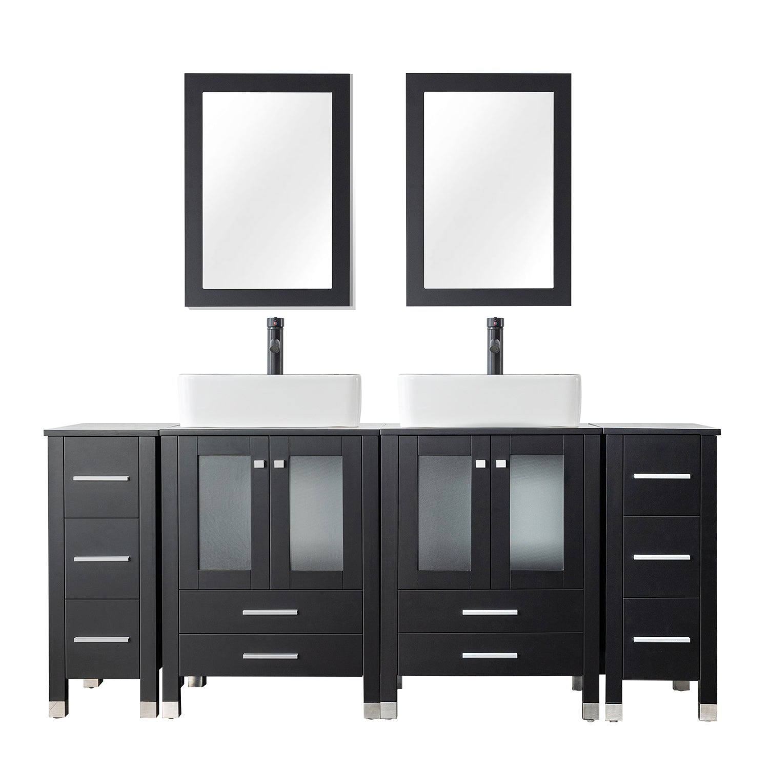 Eclife 72" Double Bathroom Vanity Sink Combos, Solid Wood Construction and Painted Frame - Black