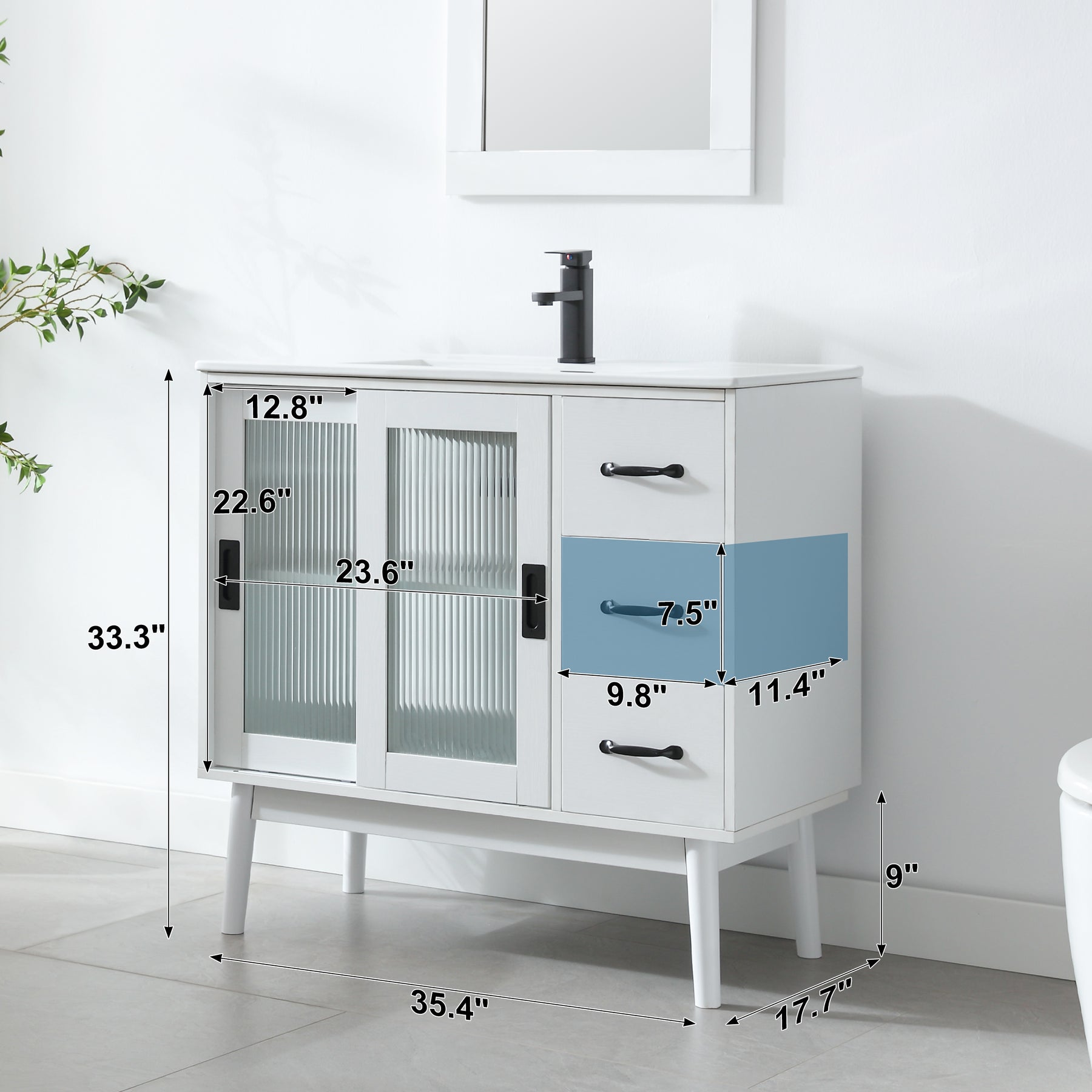Outlet 36" Freestanding Bathroom Vanity Combo with Single Undermount Sink & Sliding Glass Door