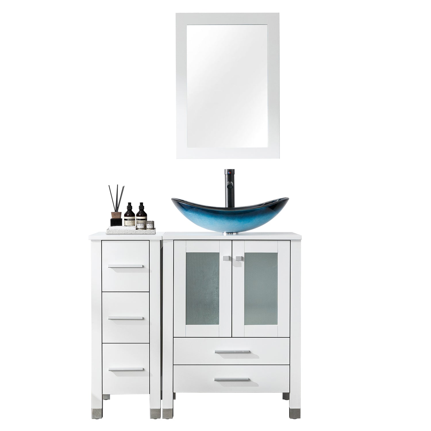 Eclife 36" Bathroom Vanity Sink Combo, Solid Wood Construction and Painted Frame - White