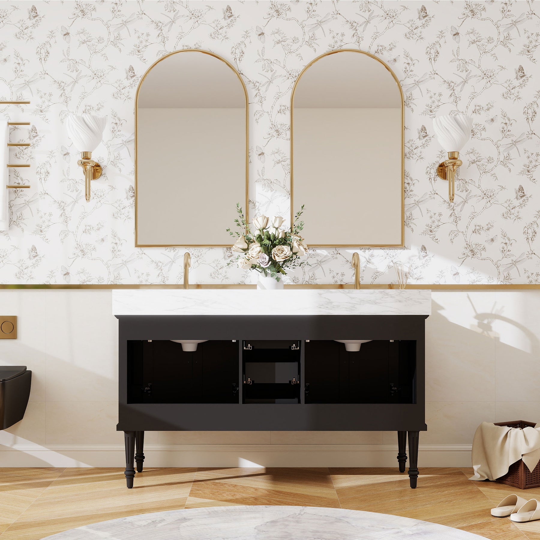 Elara 60" Freestanding Double Vanity Cabinets with Solid Wood Legs